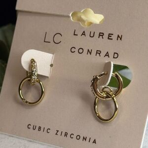 LC Lauren Conrad Gold Huggie CZ Hoops with Mini Hoop Charm .5in